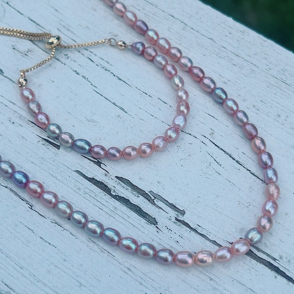 O85 Handmade Freshwater Pearl Necklace Bracelet Set - Picture 6 of 6